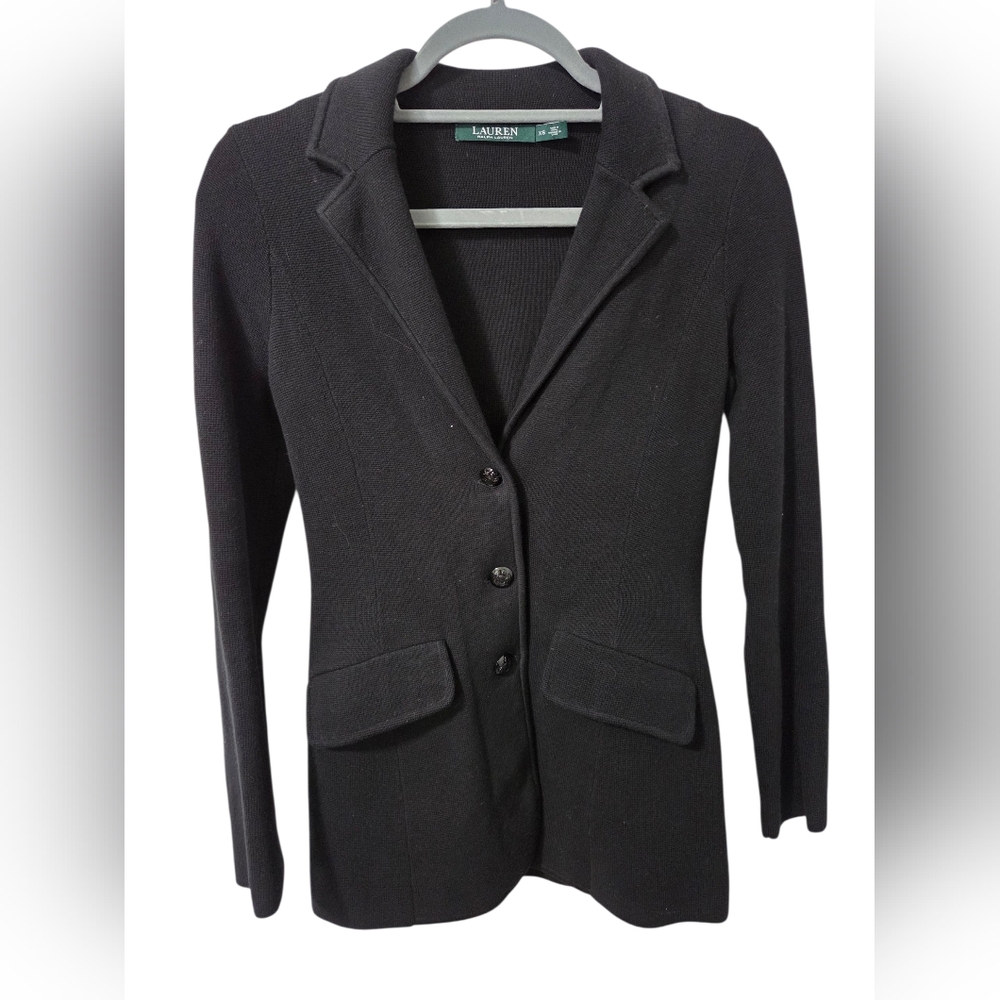 Ralph Lauren Black Cotton Knit Blazer Womens Size XS